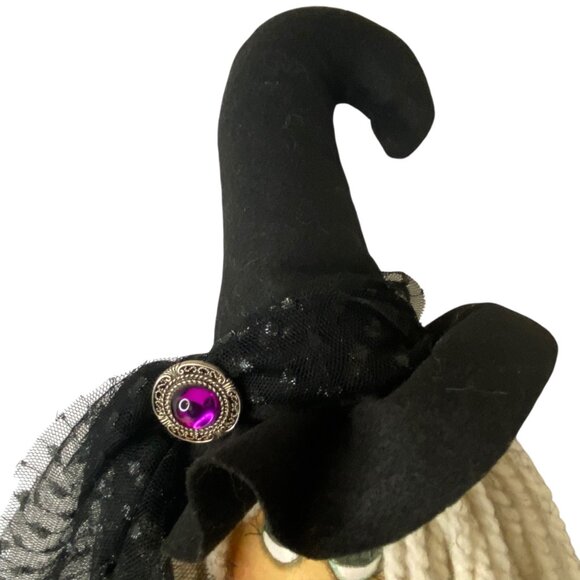 Monnie Wilson Witch Rag Doll Velvet Dress Yarn Hair Frog Signed 2010 Halloween - Picture 3 of 11